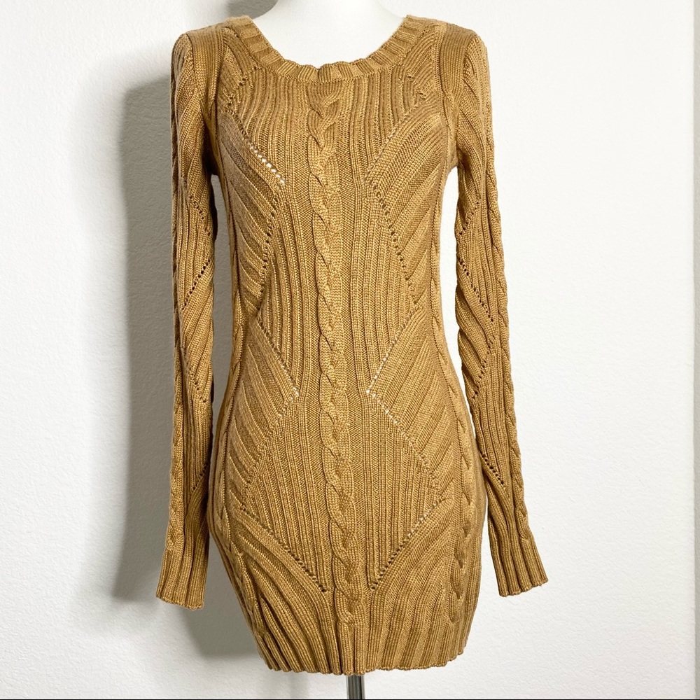 Tan Knitted Long Sleeve Sweater Dress - Picture 1 of 4